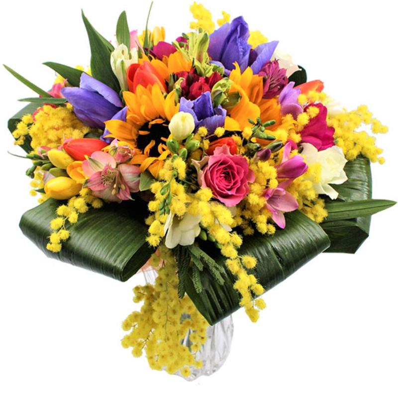 Bouquet di fiori di stagione con mimosa L